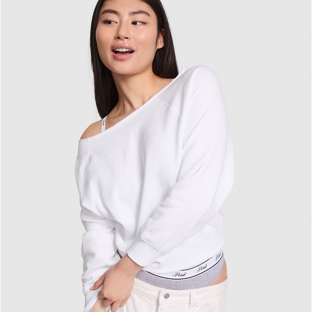 PINK Victoria's Secret
White off the shoulder sweatshirt 
Size XXL